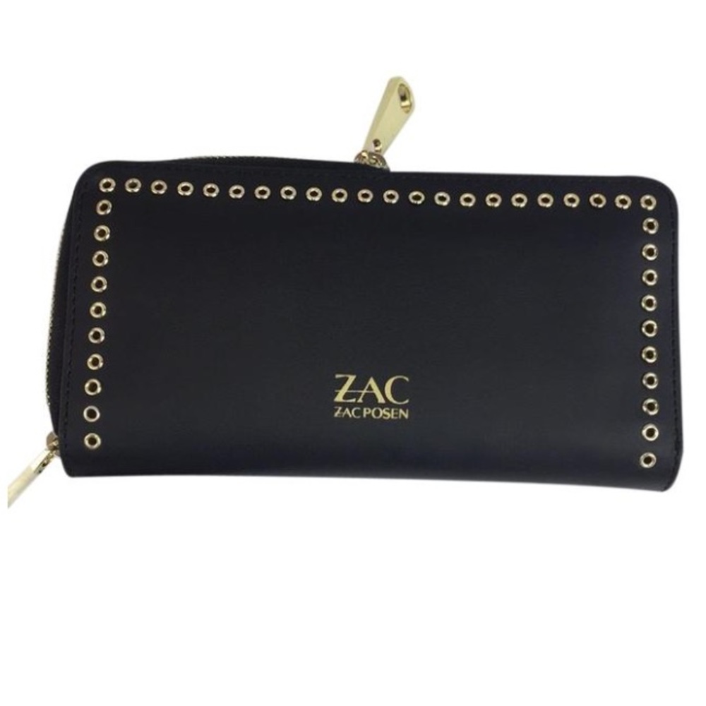 Zac Posen smooth black leather checkbook wallet